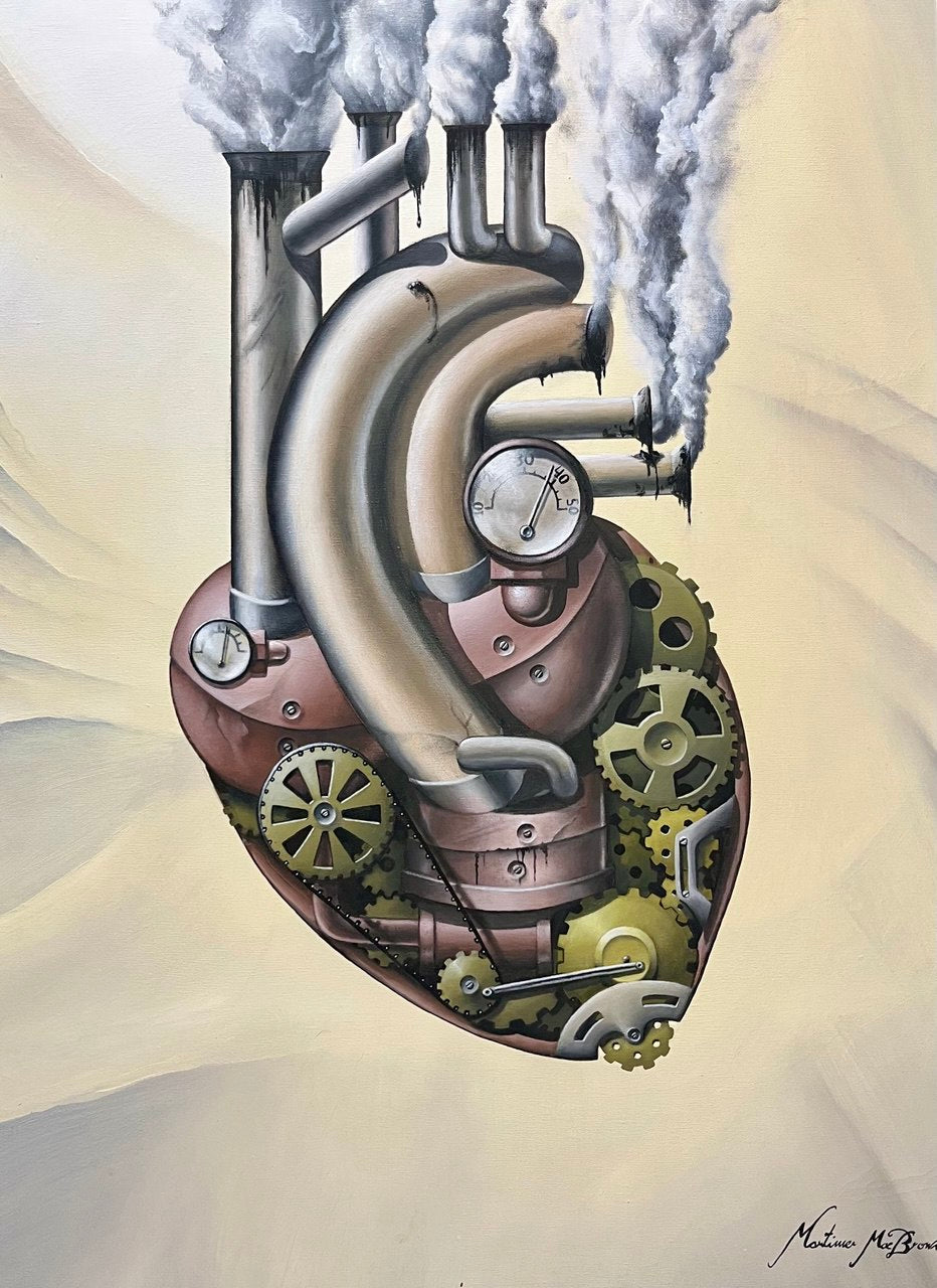 Herzmaschine von Mortimer - Original Gemälde auf Leinwand im Echtholzrahmen