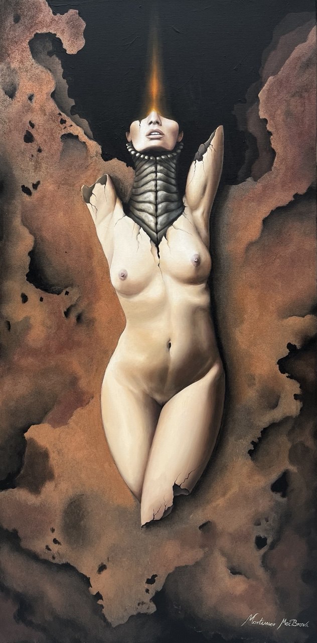 Frau auf Rost von Mortimer - Original Gemälde auf Leinwand im Echtholzrahmen