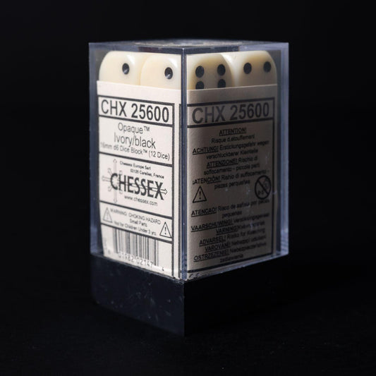 Chessex Würfel-Set - 12 Stück (25600) - W6 - Ivory / Black