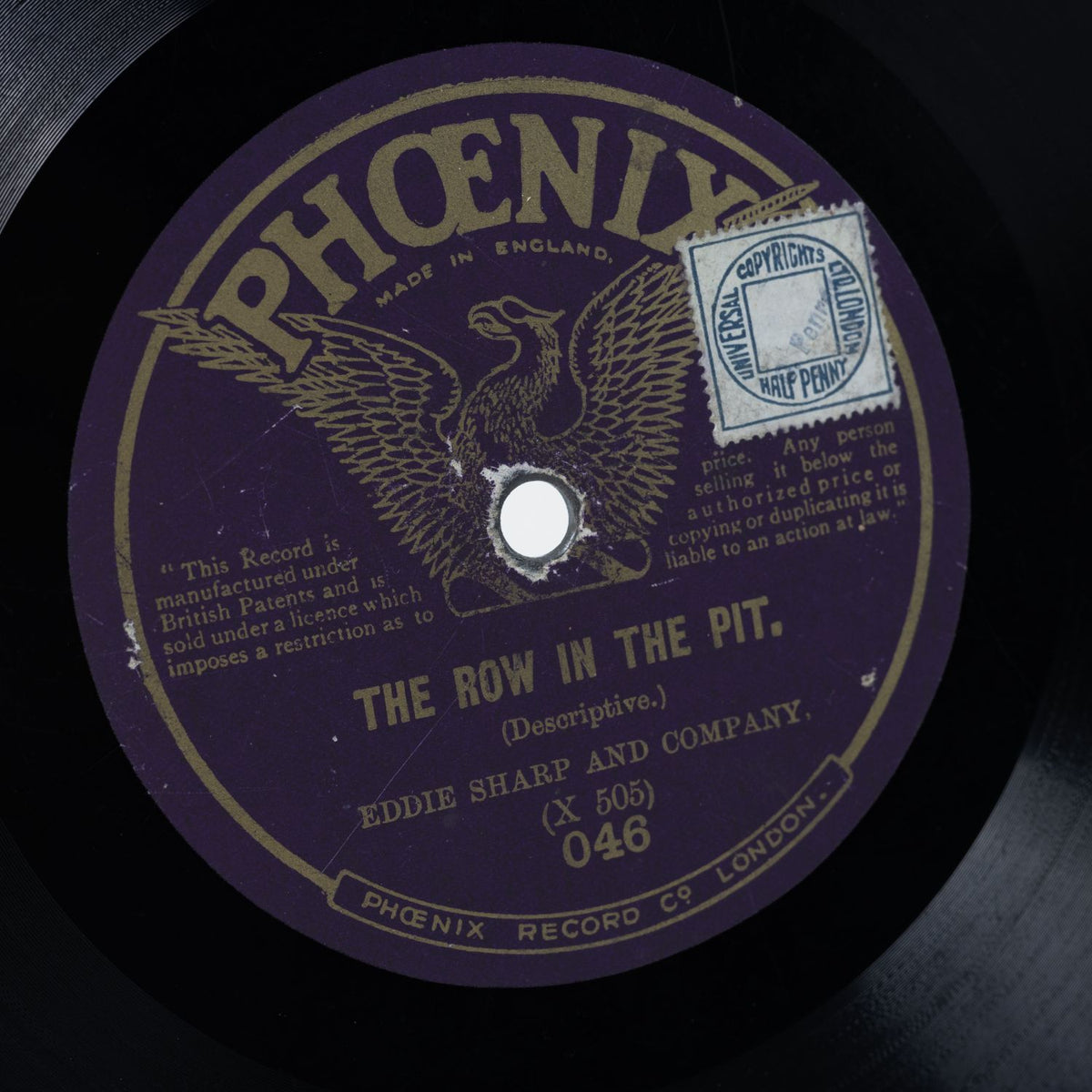 Eddie Sharp - Merry Old Man / The Row In The Pit - Shellack Platte 1913 - G