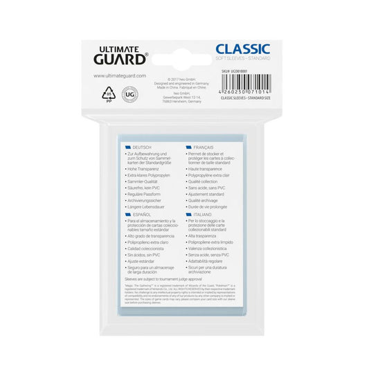 Ultimate Guard - Classic Soft Sleeves 100 Stück - Standardgröße - Transparent