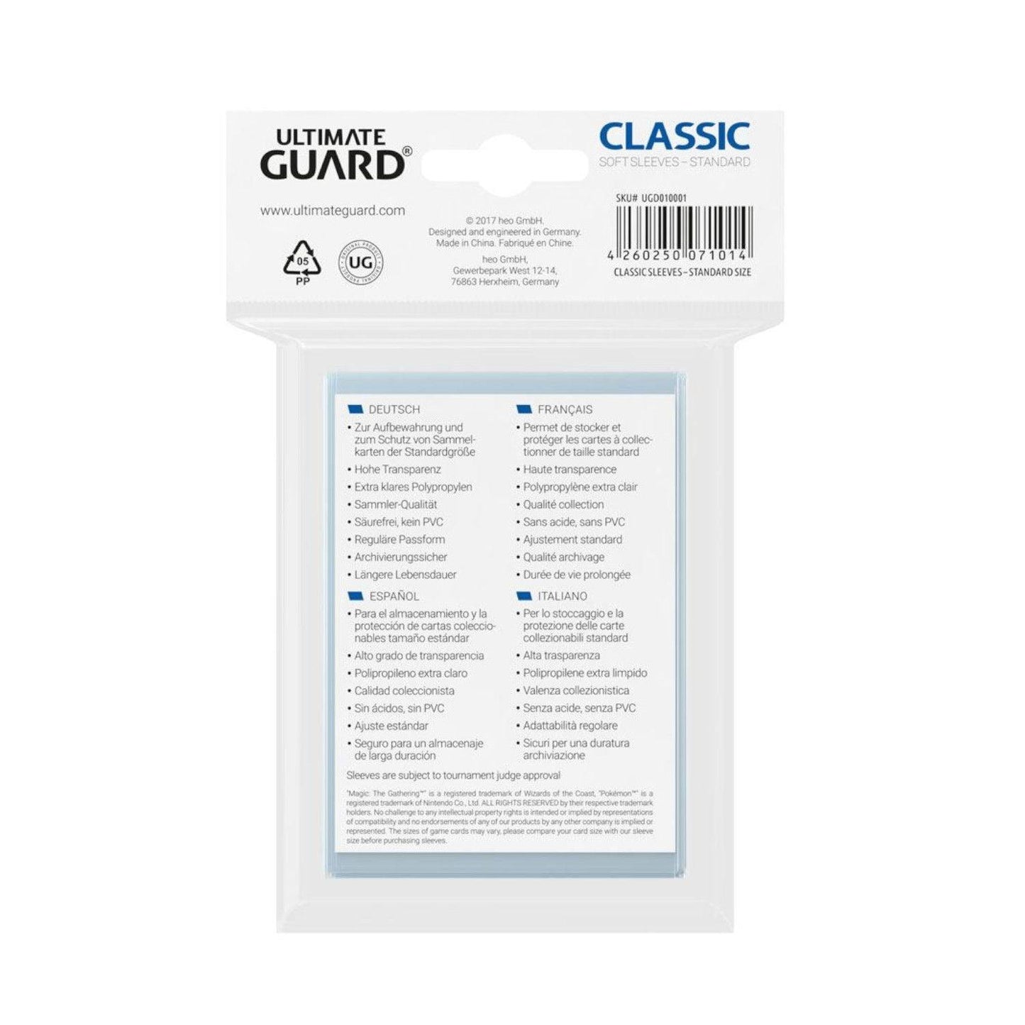 Ultimate Guard - Classic Soft Sleeves 100 Stück - Standardgröße - Transparent