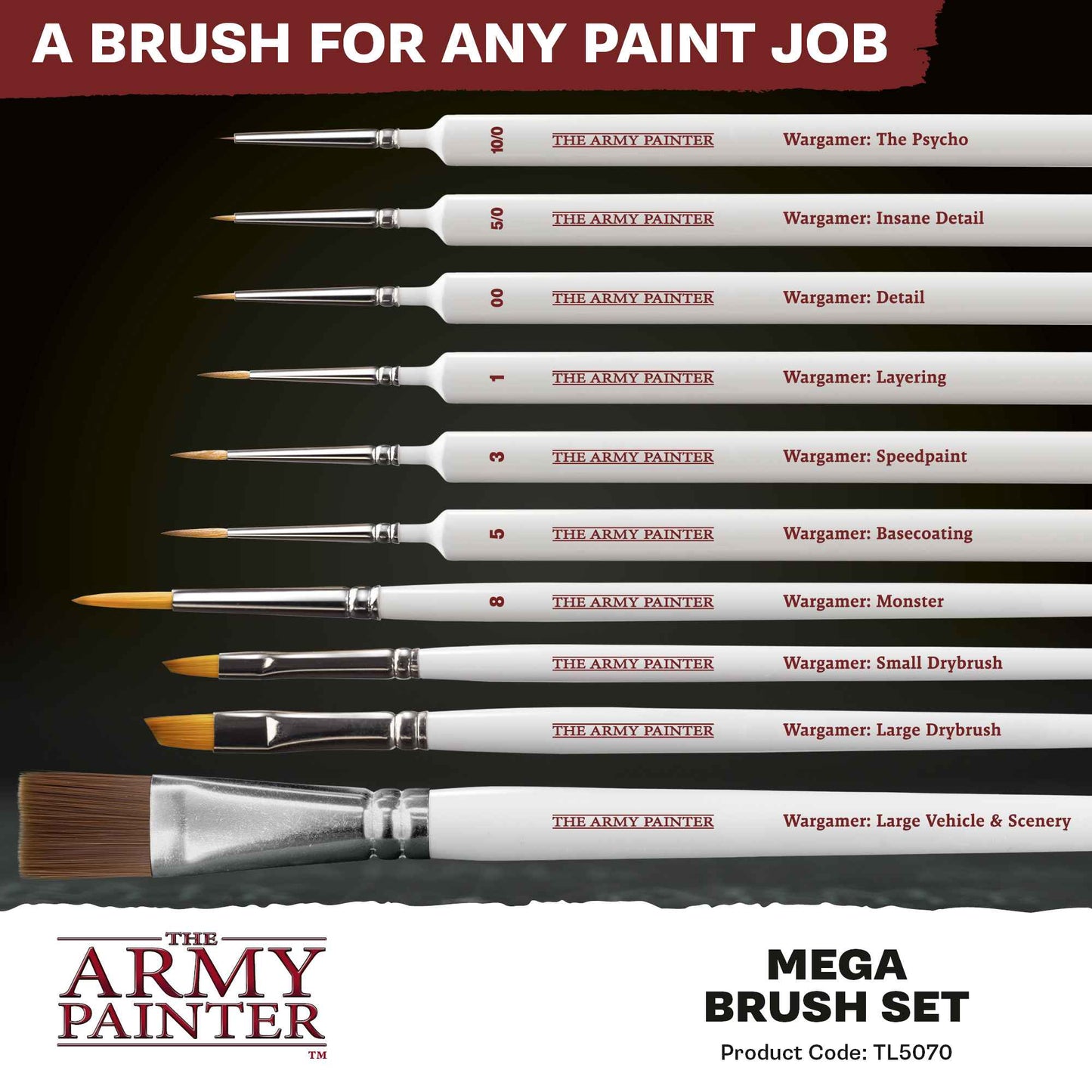 The Army Painter - Mega Brush Set - 10 Tabletop Warhammer Miniaturen Pinsel