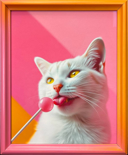 Candy Cat von Ventus - Kunstdruck in Echtholzrahmen - Pop Art