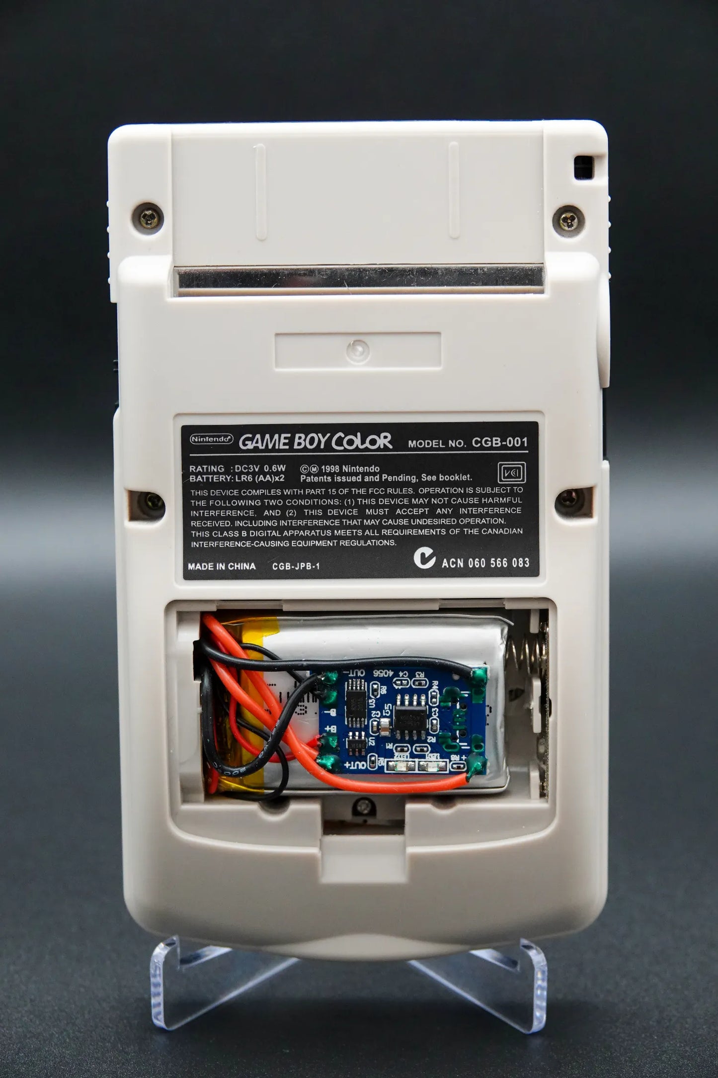 Gameboy Color - Schwarz Grau - Modded - Oled Display neues Gehäuse LiPo Akku Mod