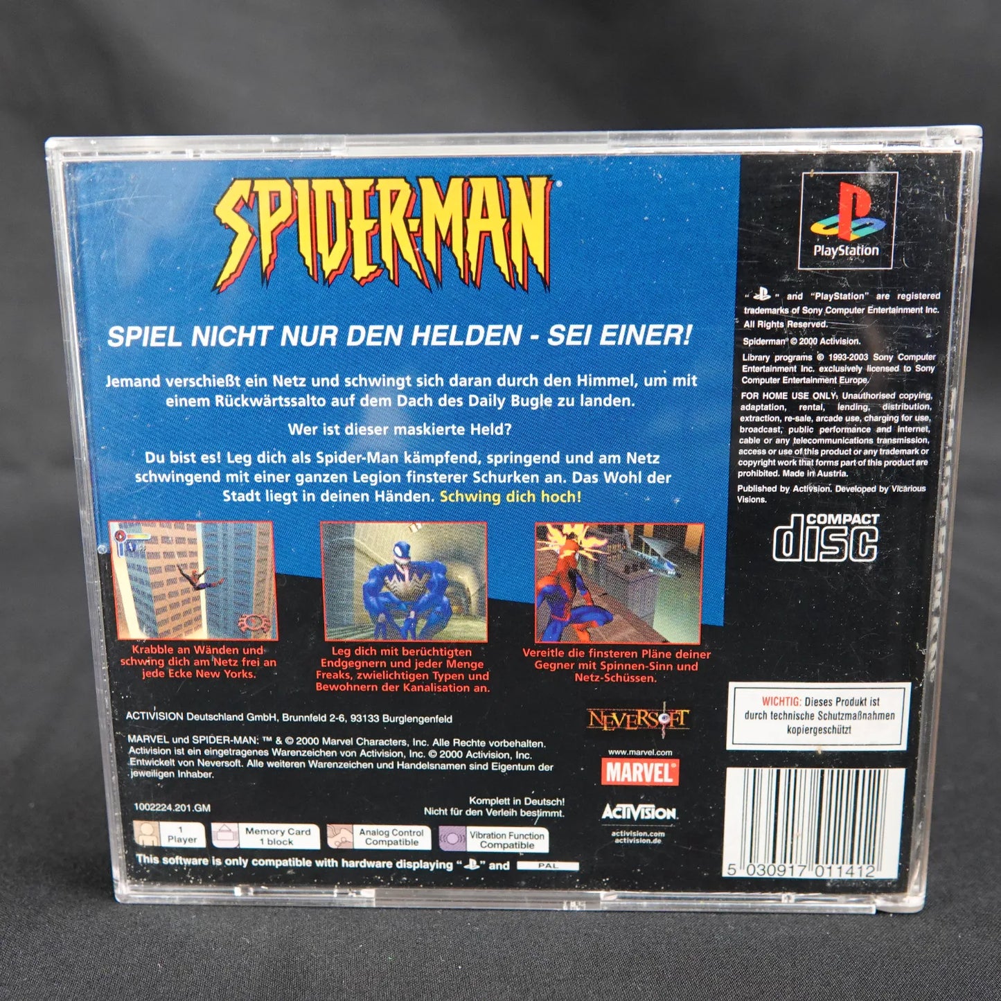 Spider-Man - Playstation 1 PS1 Spiel - CiB mit Anleitung - Case beschädigt - PAL