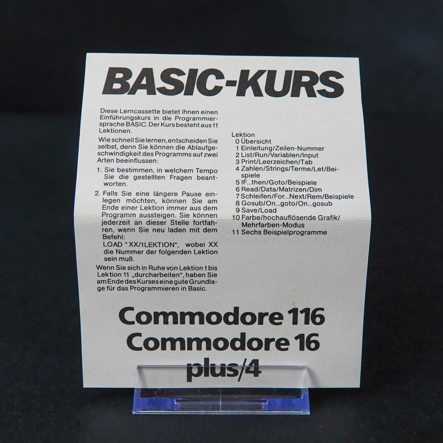 Basic Kurs 566001 - Commodore 16 C16 Plus / 4 Kassette - CiB - Gebraucht