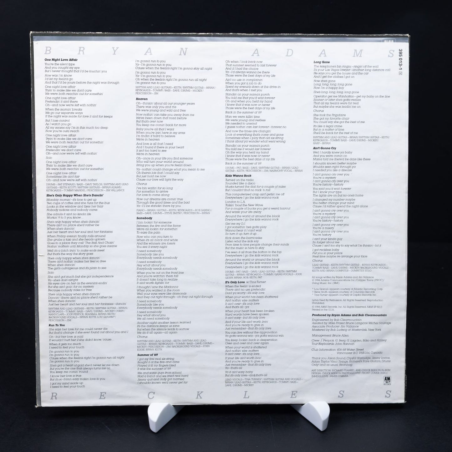 Bryan Adams – Reckless - Vinyl LP 12'' Schallplatte - VG+ / VG+