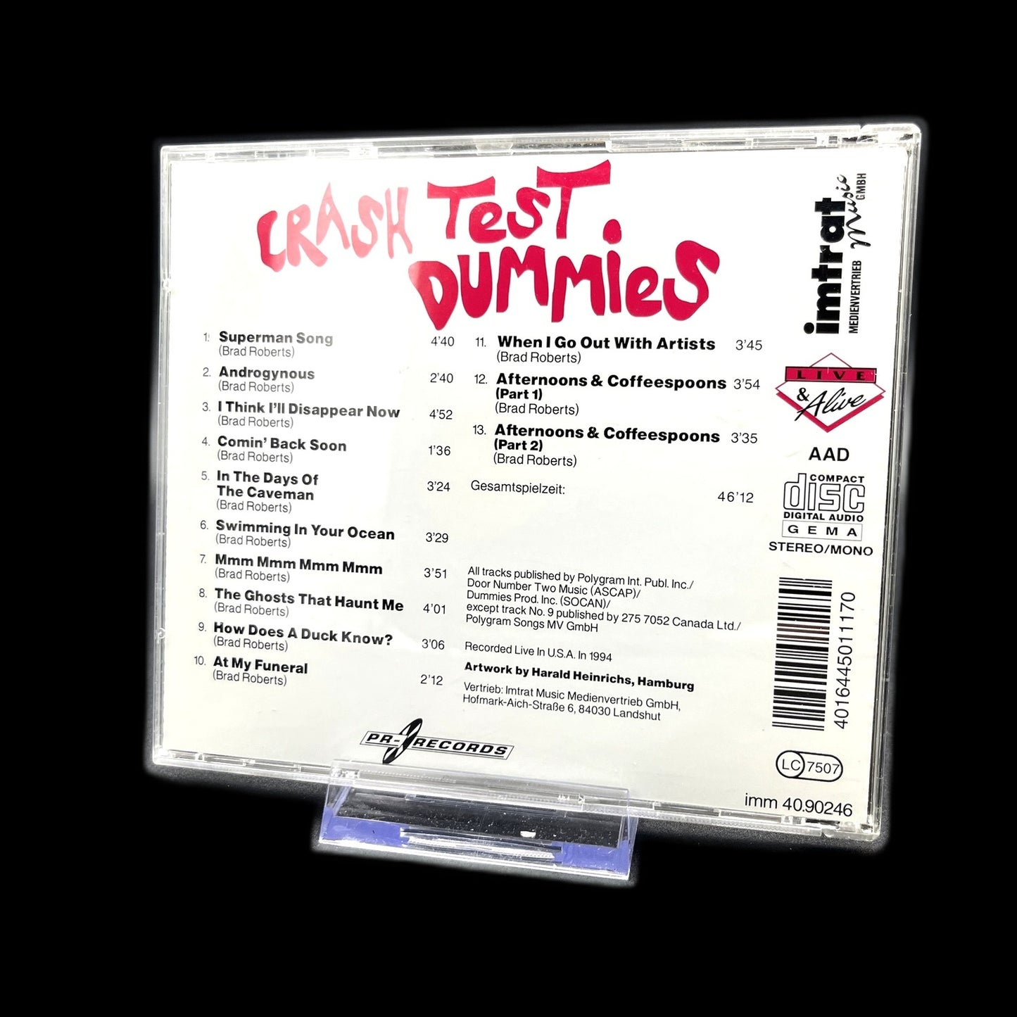 Crash Test Dummies - Live In U.S.A - 1994 - CD - Rock - Album - Gebraucht