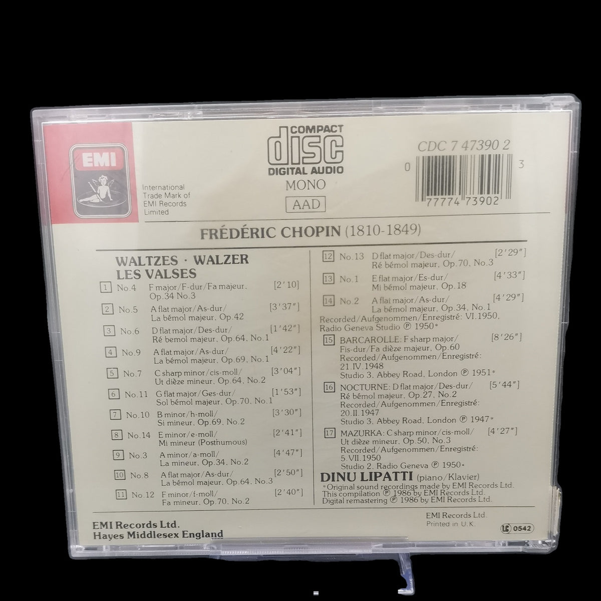Dinu Lipatti - Chopin Waltzes - 1986 Audio CD - Klassik Album - Gebraucht