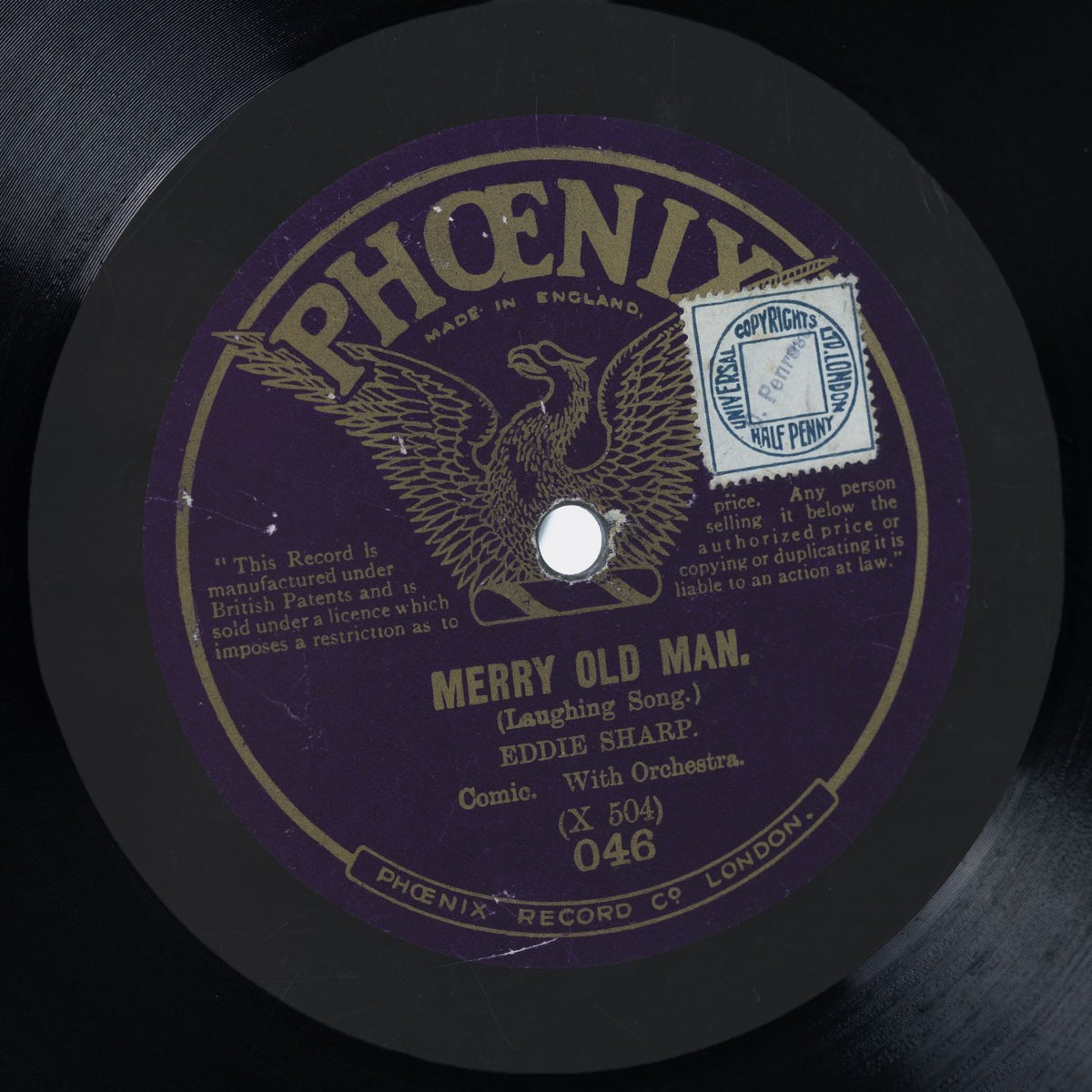 Eddie Sharp - Merry Old Man / The Row In The Pit - Shellack Platte 1913 - G