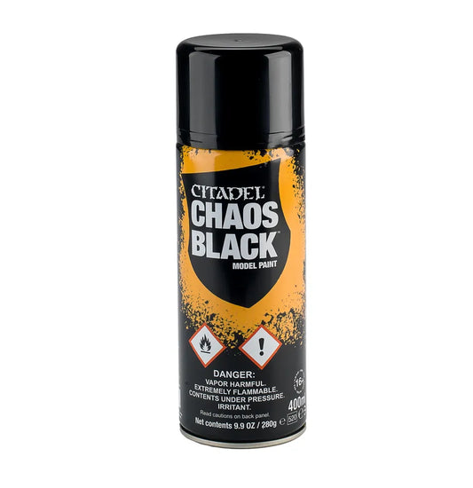 Games Workshop Chaos Black Spray (400 ml) Warhammer Tabletop Sprühfarbe