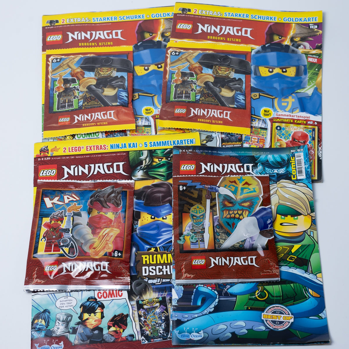 LEGO Ninjago - 4x Zeitschrift/Magazin & Comic - mit Sealed Mini-Figuren