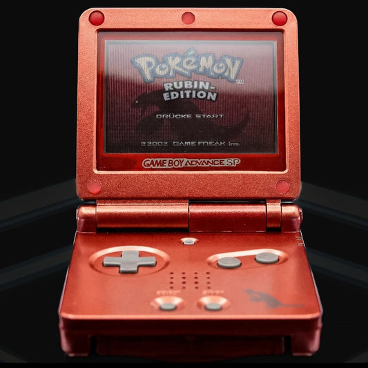 Nintendo Gameboy Advance SP Rubin Edition Set neues Gehäuse neue Displayscheibe