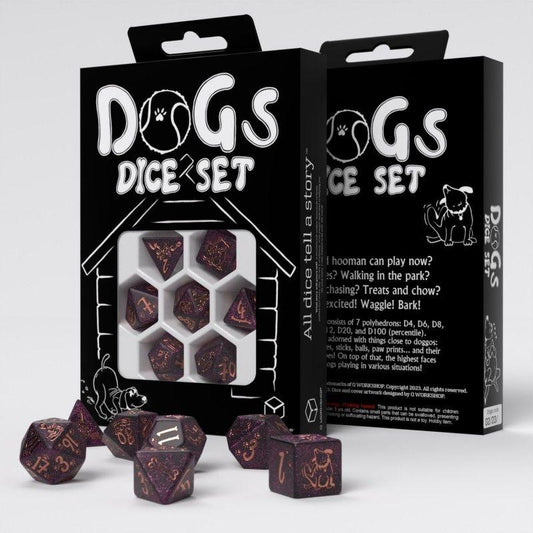 q-workshop-dogs-dice-set-pen-paper-hunde-wuerfel-braun-7-stueck-1 - Utopia Collectibles