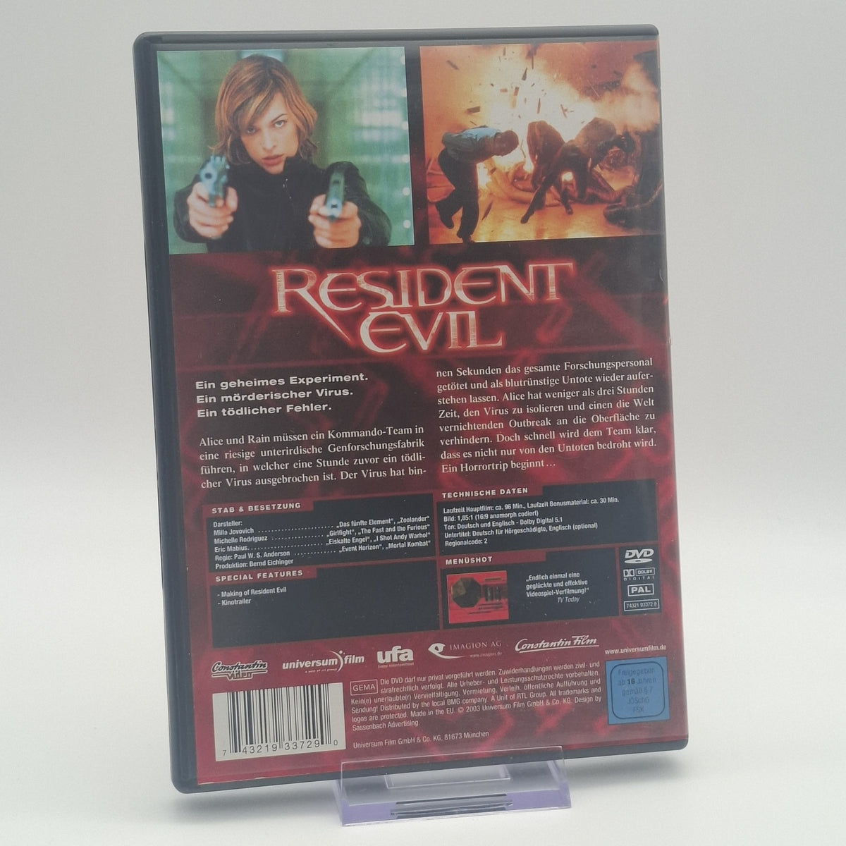 Resident Evil - Milla Jovovich - Paul W.S. Anderson - DVD - Zustand Sehr Gut