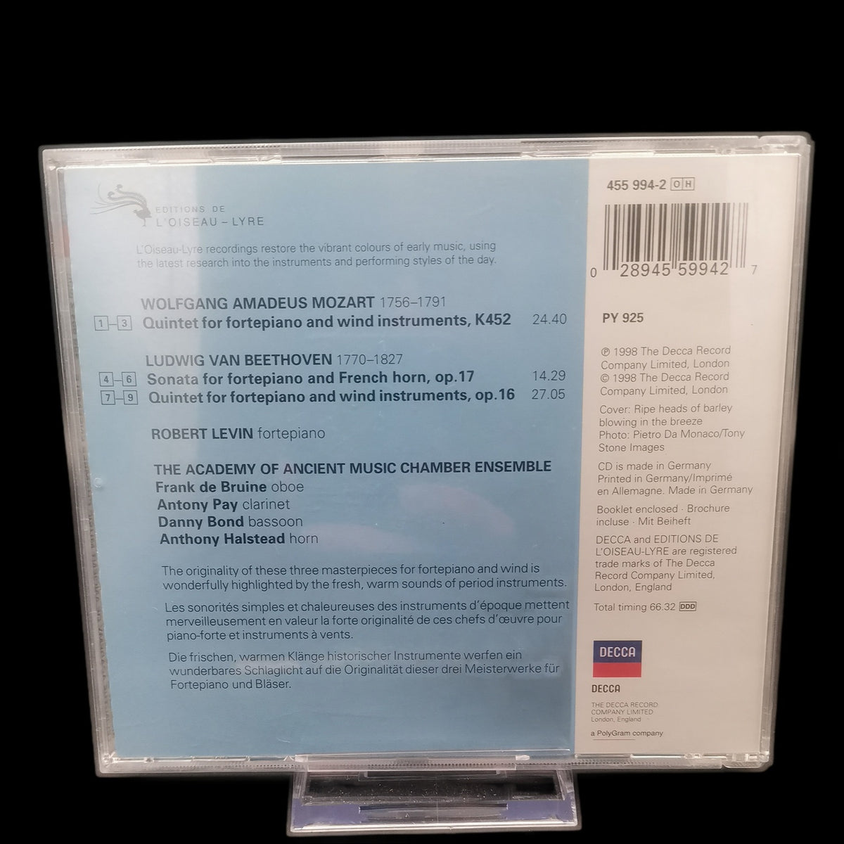 Robert Levin - Mozart · Beethoven - Quintets for fortepiano & - CD - Gebraucht