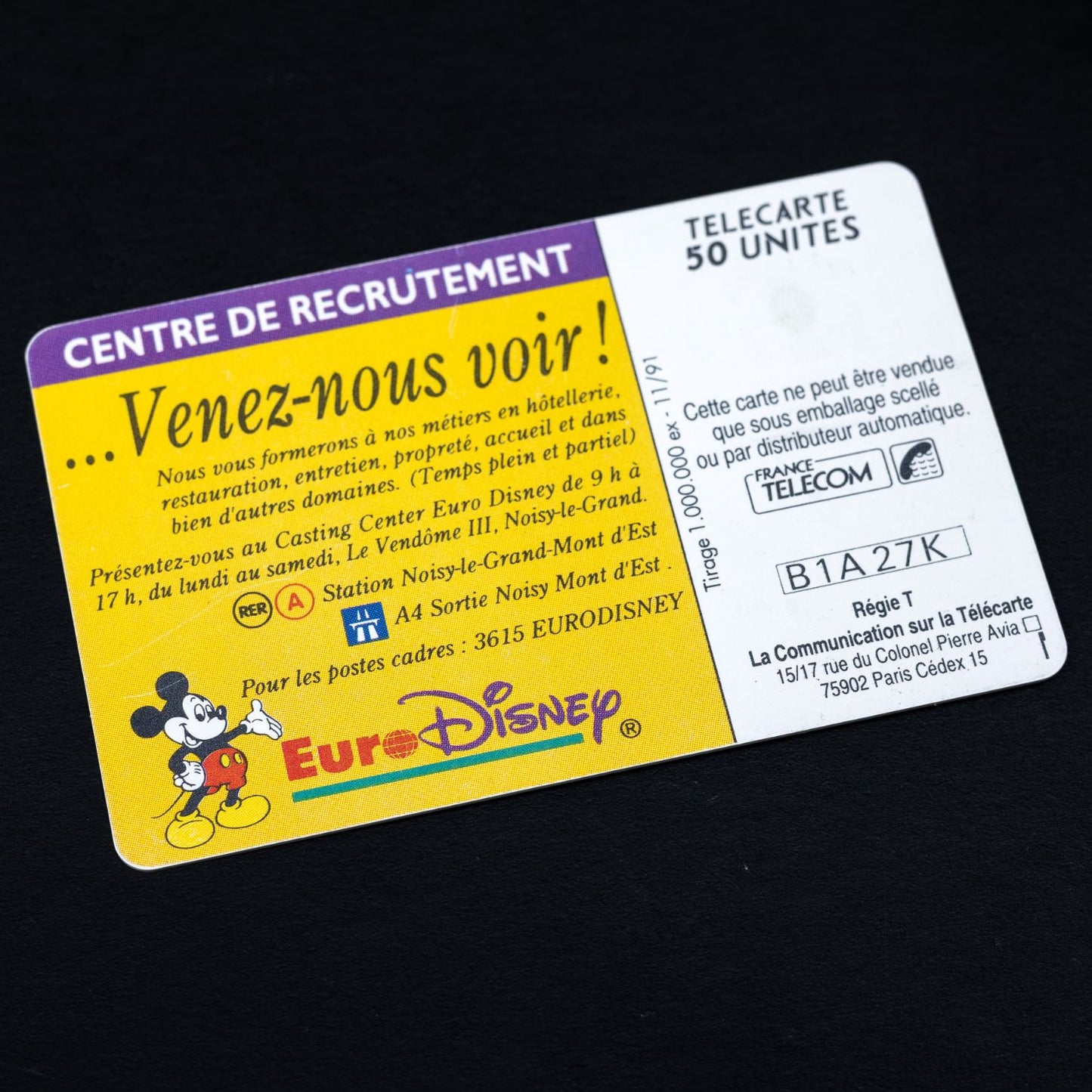 Telefonkarte - Euro Disney Casting Center - Telecarte 50 - 1991 - Frankreich
