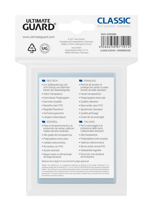 Ultimate Guard - Classic Soft Sleeves 100 Stück - Standardgröße - Transparent